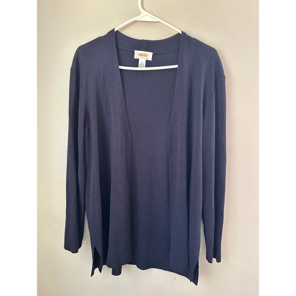 Talbots Petites Navy Blue‎ Open Front Cardigan Sweater Classic  Sleeve Size
